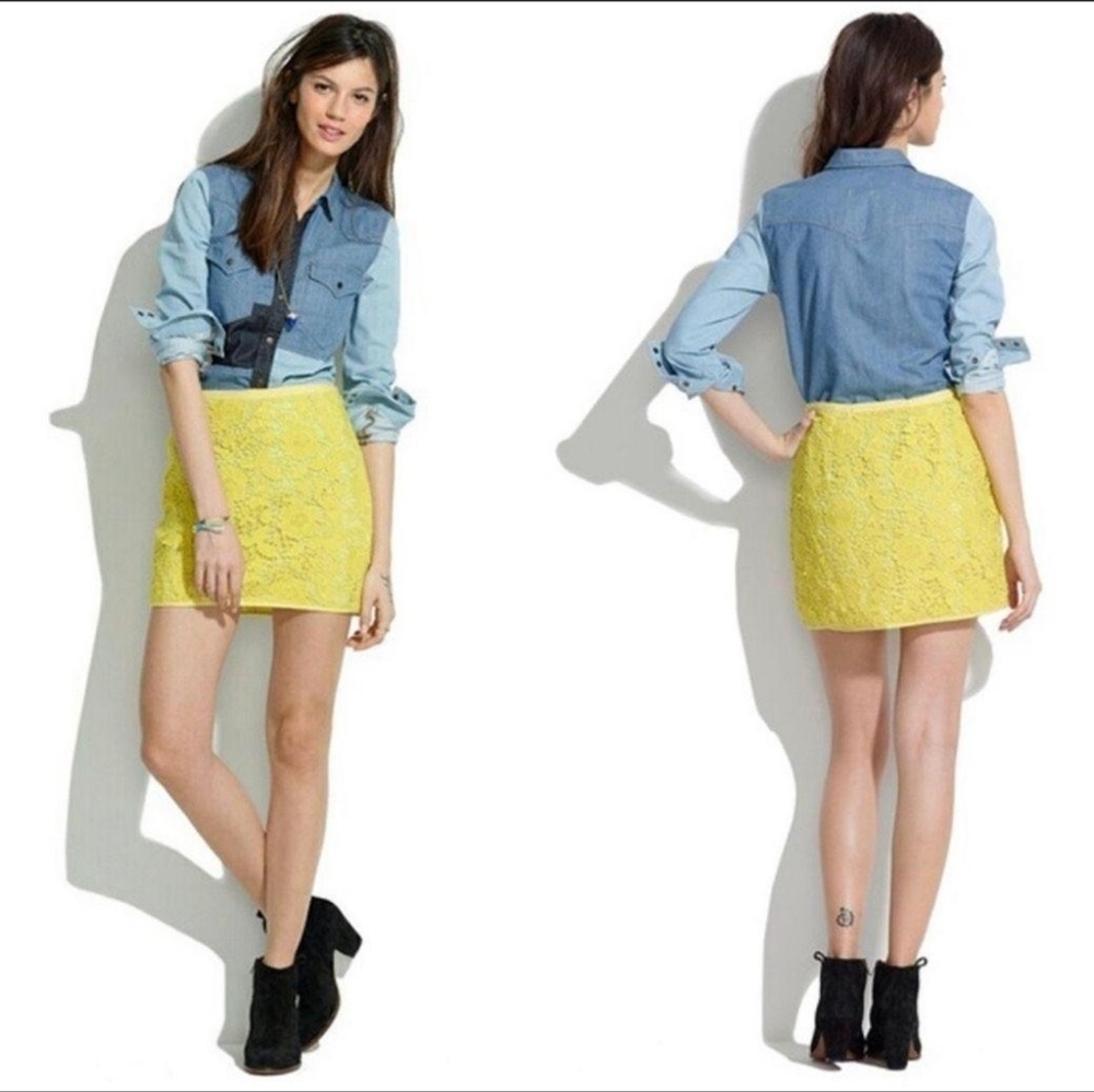 Madewell Crochet Lace Neon Green Miniskirt